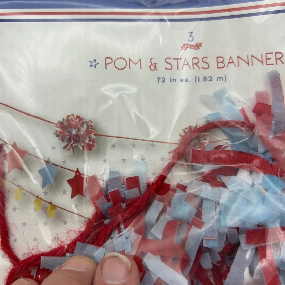 Made For Retail Patriotic Party Decor Bundle‎ Banners Streamers Paper Wheels 7pc